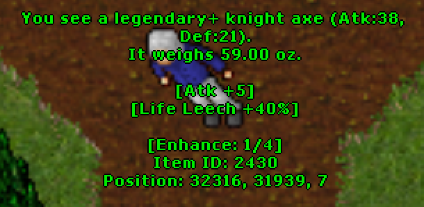 Legendary+ knight axe with 1/4 enhance slots used
