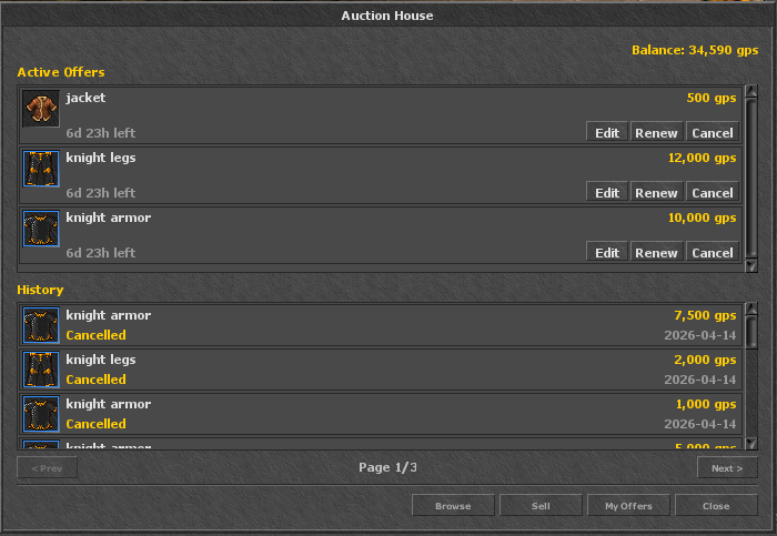 Auction House - My Offers